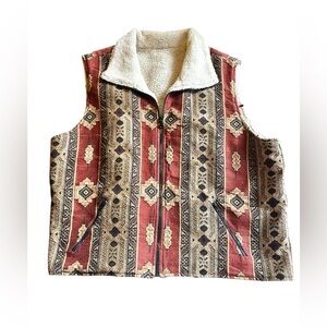 Blair 220 Hickory Reversible Elegant Gold Kokopelli Zip Front Vest Tribal Sz XL
